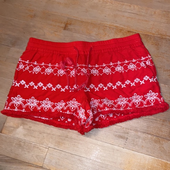 LOFT Linen Blend Embroidered Drawstring Waist Casual Shorts - Picture 3 of 11
